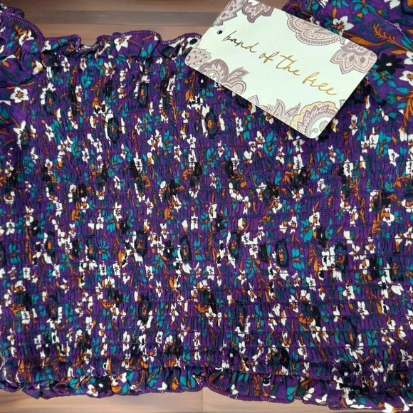 NWT BAND OF THE FREE Cropped Purple Floral Smocked Long Sleeve Blouse Sz XS - Picture 8 of 12